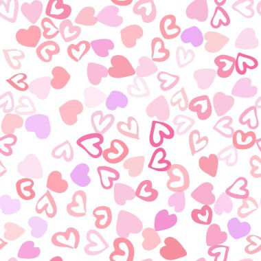 Beyaz arka planda basit kaotik kalpler kusursuz desen.