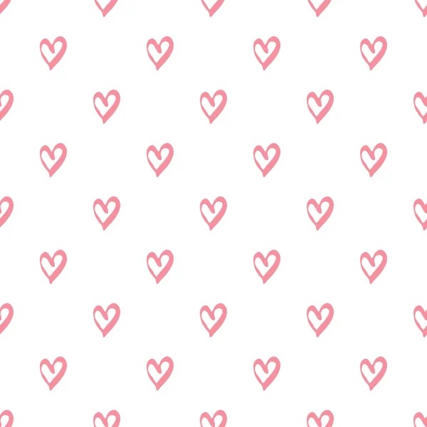 Simple geometric pink hearts seamless pattern on white background. — 스톡 벡터