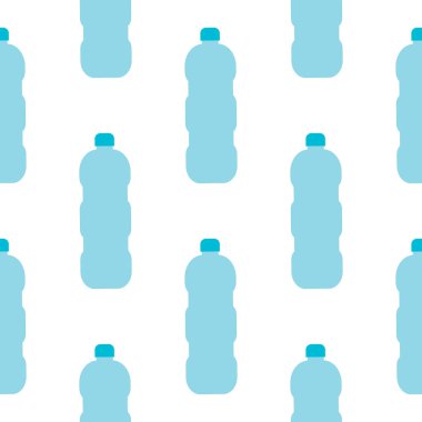 Beyaz zemin üzerinde mavi plastik şişeler olan pürüzsüz desen.