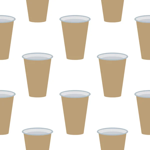Πλαστικό κύπελλο απρόσκοπτη μοτίβο σε λευκό φόντο. Απλό σκηνικό κούπας καφέ σε επίπεδη σχεδίαση. — Διανυσματικό Αρχείο