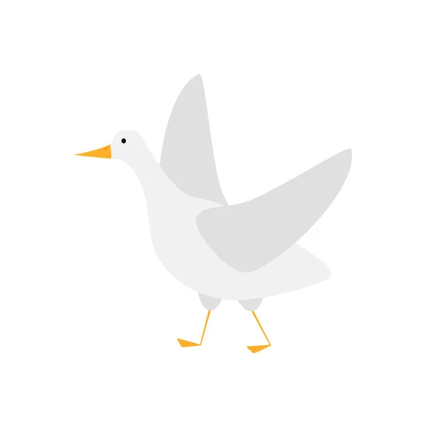 Pássaro de ganso em estilo plano isolado sobre fundo branco. Personagem engraçado dos desenhos animados . — Vetor de Stock