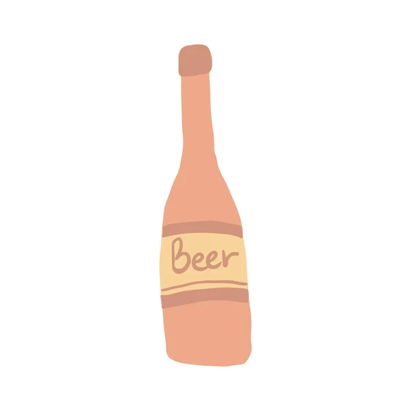 Funny alcohol craft beer bottle in doodle style. Freehand drawing. Cute glass bottle isolated on white background. — 스톡 벡터