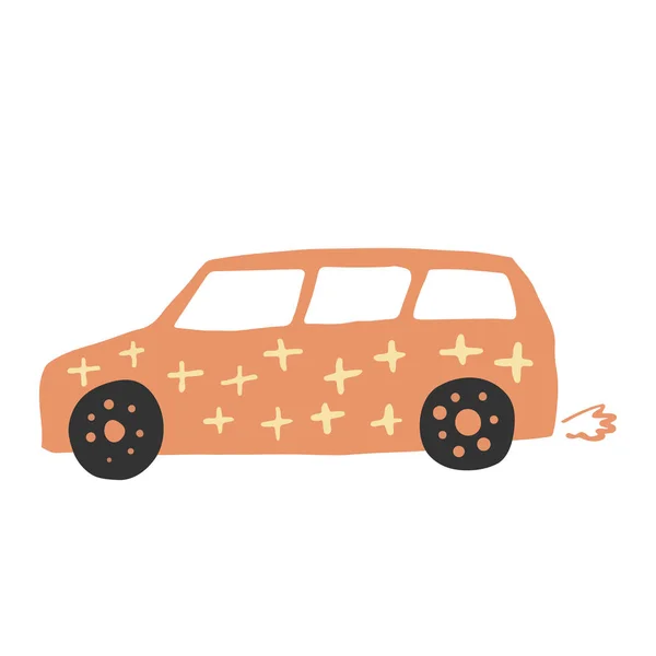 Wagen auto in doodle stijl. Leuke kinderen auto vervoer. Babyvervoer. — Stockvector