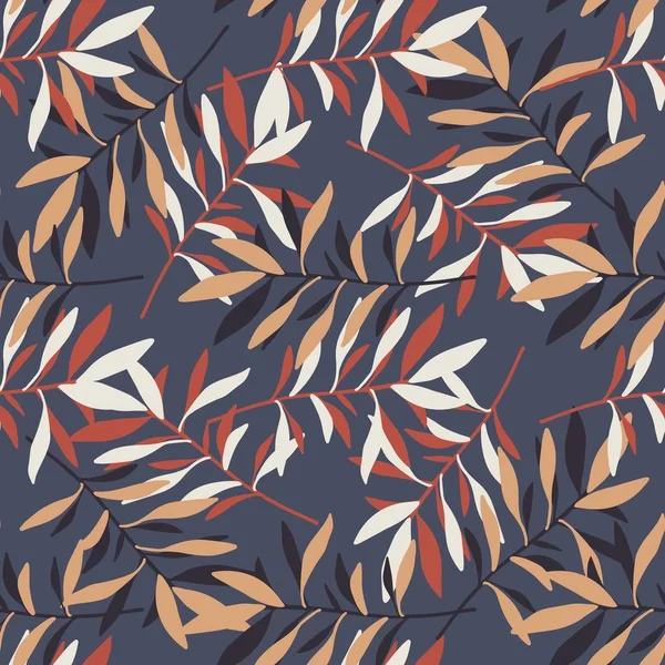 Abstraktes Vintage Leaf nahtloses Muster auf blauem Hintergrund. botanische Tapete. — Stockvektor