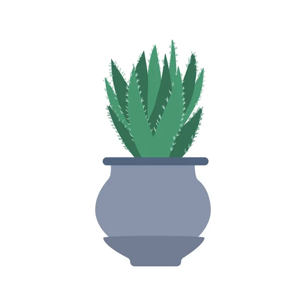 Cactus verde spinoso carino in vaso. Houseplant aloe in stile doodle . — Vettoriale Stock