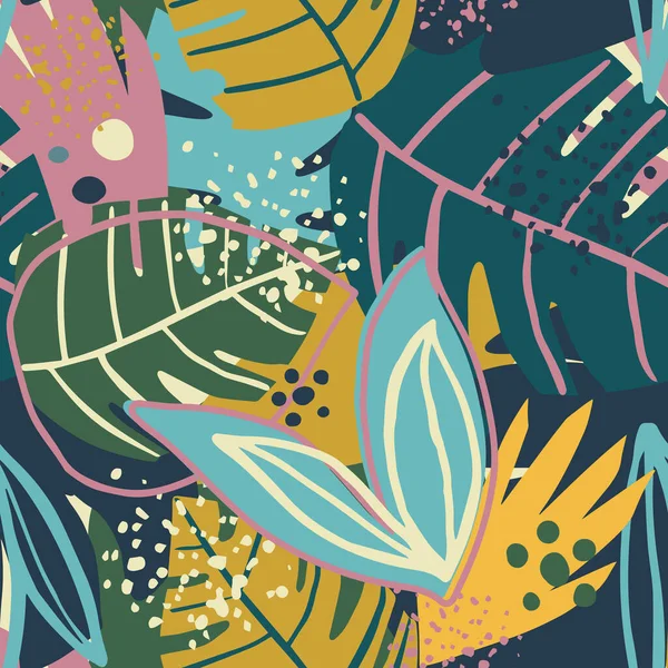 Zeitgenössische exotische florale nahtlose Muster. kreative tropische handgezeichnete Texturen. — Stockvektor