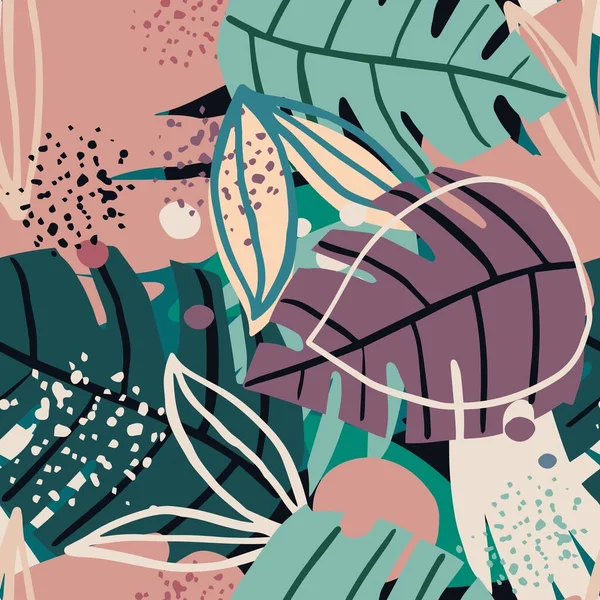 Textures créatives dessinées à la main tropicales. motif floral exotique contemporain sans couture . — Image vectorielle