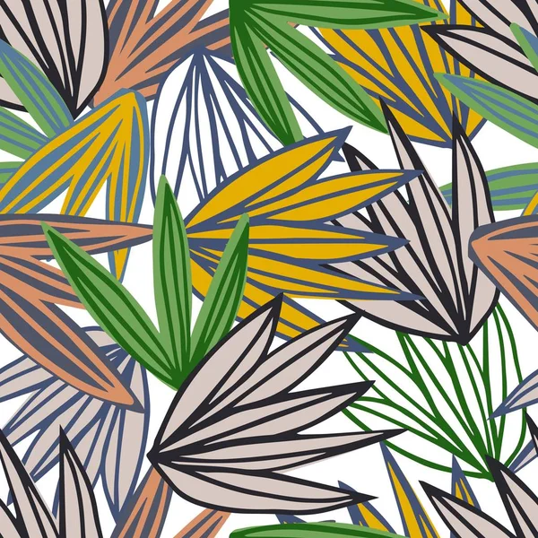 Hojas contemporáneas patrón sin costuras. Esquema creativo hojas tropicales texturas dibujadas a mano . — Vector de stock