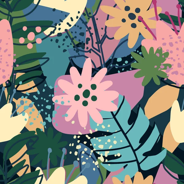 Design contemporain de collage. Motif sans couture avec des fleurs exotiques tendance . — Image vectorielle