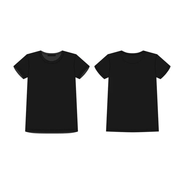 Esbozo técnico camiseta negra para niños. Plantilla de diseño de camiseta para niños . — Vector de stock