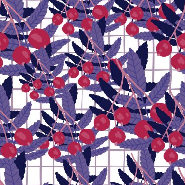 Kış böğürtleninin dikişsiz şekli. Botanik duvar kağıdı. Tekstil baskı tasarımı. Kumaş, tekstil baskısı, ambalaj kağıdı, mutfak tekstili tasarımları. Vektör illüstrasyonu