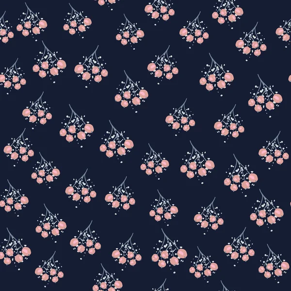 Rowan Bobule Listy Bezešvé Vzor Černém Pozadí Botanická Tapeta Textilní — Stockový vektor
