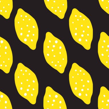 Siyah arka planda limonsuz desen. El yapımı narenciye meyveli duvar kağıdı. Kumaş, tekstil baskısı, ambalaj kağıdı, mutfak tekstili için modern tasarım. Vektör illüstrasyonu