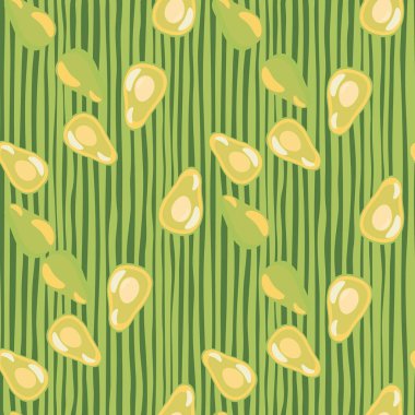 Avokado pürüzsüz desen. Vejetaryen sağlıklı yemek arkaplanı. Kumaş, tekstil baskısı, ambalaj kağıdı, mutfak tekstili tasarımları. Moda vektör illüstrasyonu