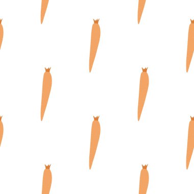 Havuç karalamak. Beyaz arka planda elle çizilmiş havuç deseni. Botanik duvar kağıdı. Kumaş, tekstil baskısı, ambalaj kağıdı, mutfak tekstili tasarımları. Vektör illüstrasyonu