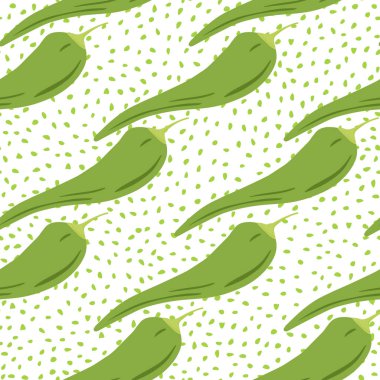 Noktalar üzerinde kırmızı bibersiz desen. Şili biberi duvar kağıdı. Yaratıcı vejetaryen sağlıklı gıda dokusu. Kumaş, tekstil baskısı, ambalaj kağıdı, mutfak tekstili tasarımları. Vektör illüstrasyonu