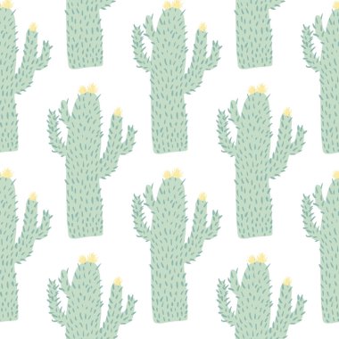 Kaktüs deseni karalama tarzında. Kaktüs duvar kağıdı. Soyut botanik egzotik fon. Kumaş, tekstil baskısı, ambalaj kağıdı için tasarım. Modern vektör illüstrasyonu