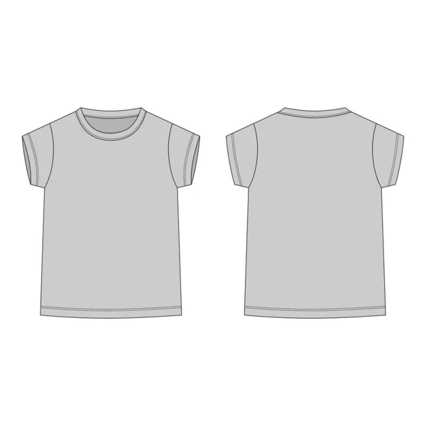 Shirt Gris Isolé Sur Fond Blanc Esquisse Technique Avant Arrière — Image vectorielle