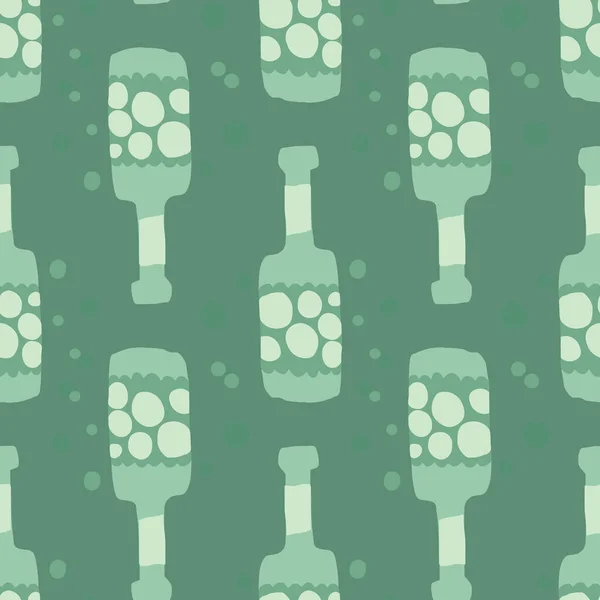 Bouteilles Rhum Alcoolisé Doodle Sur Fond Vert Bouteille Verre Vert — Image vectorielle