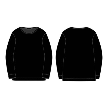 Black sweatshirt isolated isolated on white background. Front and back technical sketch.
