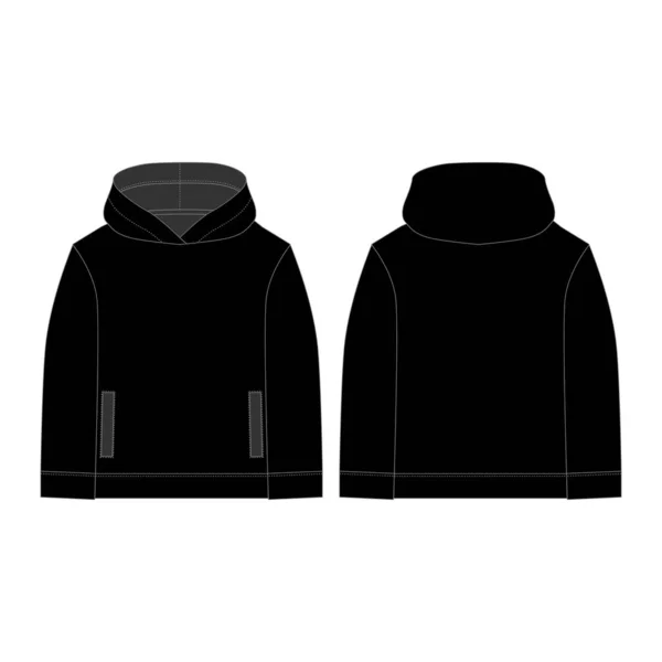 Black hoodie for childrens on white background. Technical sketch hoody. — Stock vektor