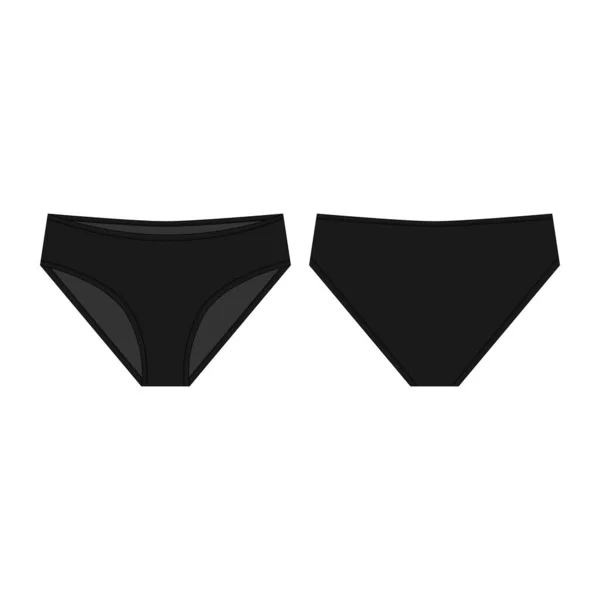 Black underpants for girls isolated on white background. Lady lingerie technical sketch. — ストックベクタ