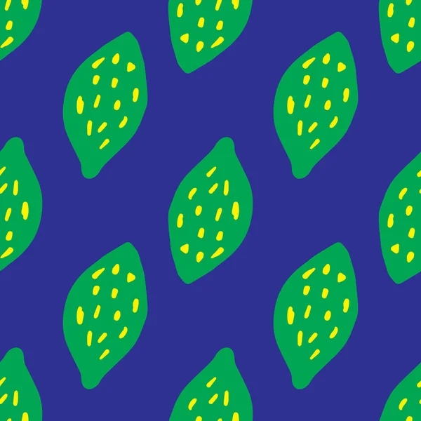 Funny citrus fruits wallpaper. Green lemon seamless pattern in doodle style. — Stockvektor