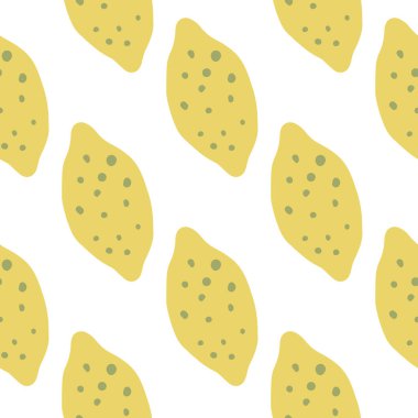 Beyaz arka planda karalama şeklinde limonsuz desen. El yapımı narenciye meyveleri. Kumaş, tekstil baskısı, ambalaj kağıdı, çocuk tekstili için tasarım. Modern tasarım. Moda vektör illüstrasyonu