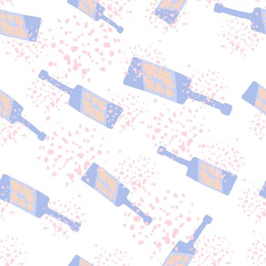 Noktalar üzerinde alkollü rom şişeleri. Dikensiz komik cam şişe deseni.