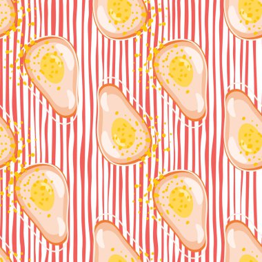 Çizgili arka planda geometrik avokado pürüzsüz desen. Vejetaryen sağlıklı yemek arkaplanı. Kumaş, tekstil baskısı, ambalaj kağıdı, mutfak tekstili tasarımları. Modern vektör illüstrasyonu