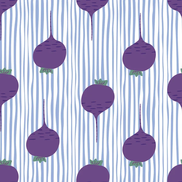 Hand Drawn Beet Seamless Pattern Stripes Background Doodle Beetroot Backdrop — Διανυσματικό Αρχείο