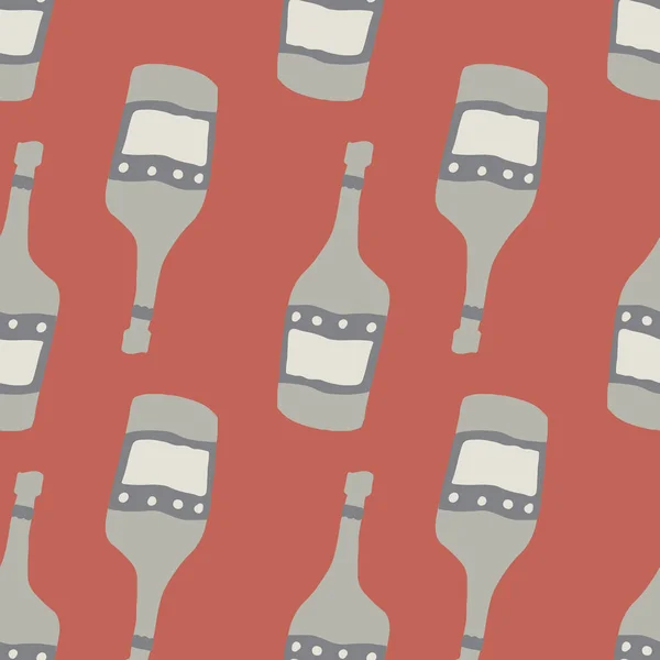 Скляна Пляшка Doodle Безшовний Візерунок Червоному Тлі Пляшки Алкоголем Каракулі — стоковий вектор