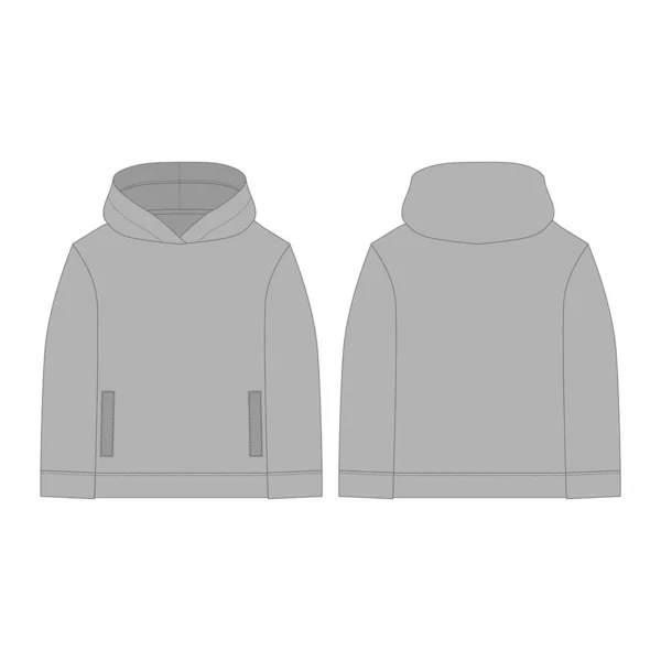 Gray Children Hoodie Isolated White Background Technical Sketch Hoody Kids — Stock Vector