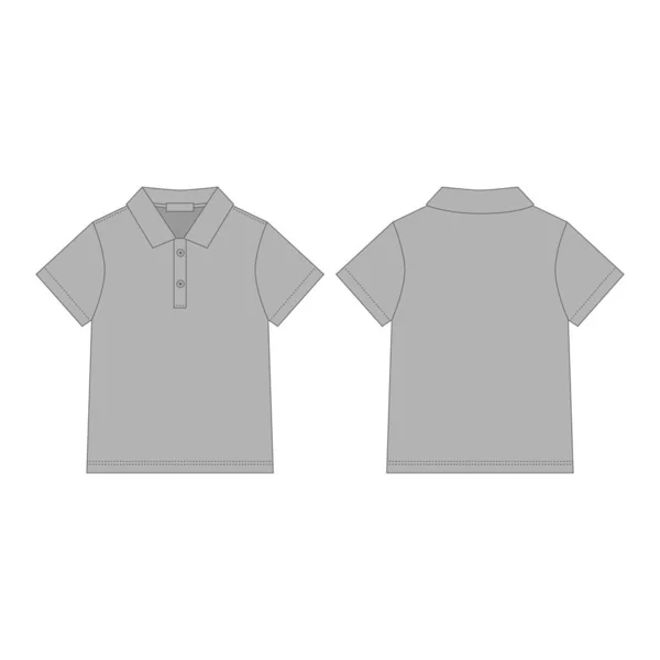 Šedé Polo Tričko Izolované Bílém Pozadí Přední Zadní Technický Náčrt — Stockový vektor