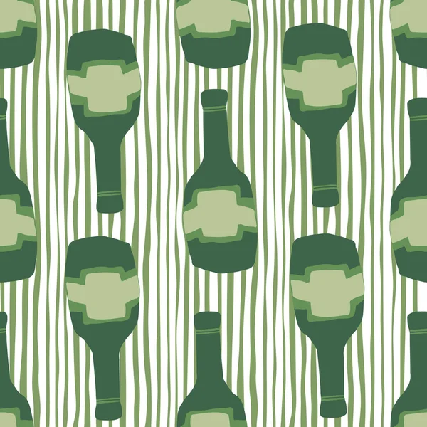 Funny Green Glass Bottle Seamless Pattern Stripes Background Alcohol Rum — Stock Vector