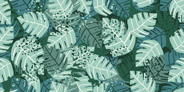 Креативная Линия Monstera Dodle Оставляет Безморщинистый Узор Филодендронное Растение Тропический — стоковый вектор