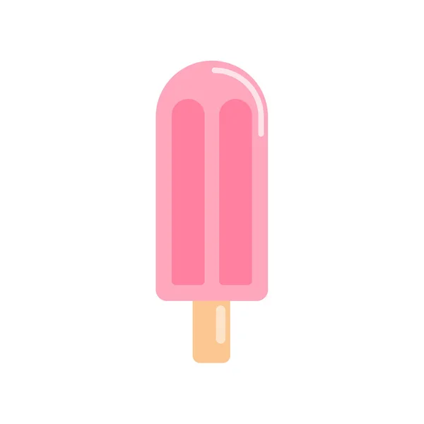 Beyaz arka planda izole edilmiş donmuş çilekli dondurma. Summer Ice lolipopu düz stil. Pembe dondurma vektör çizimi.