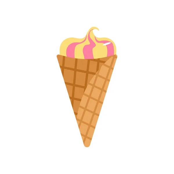 Helado Conos Gofre Estilo Plano Aislado Sobre Fondo Blanco Ilustración — Vector de stock