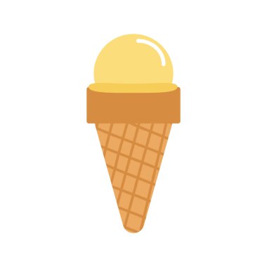 Beyaz arka planda izole edilmiş gözleme külahlı sarı kavun dondurması. Vektör illüstrasyonu