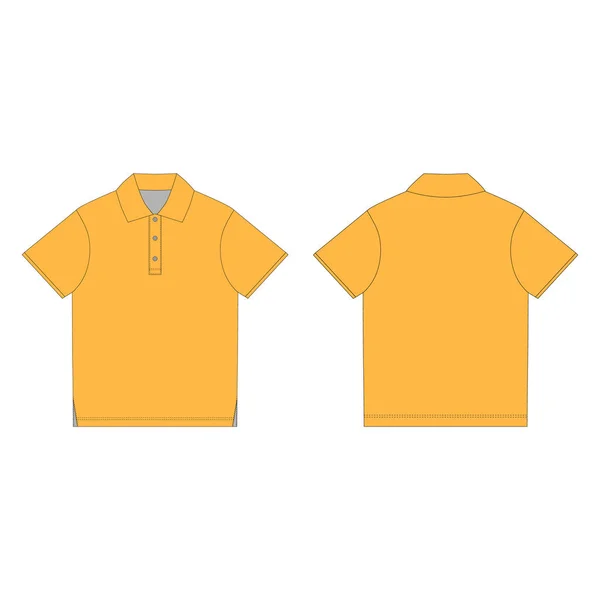 白を基調としたオレンジのポロシャツ 制服だ フロントとバックの技術的なスケッチ ベクターファッションイラスト — ストックベクタ