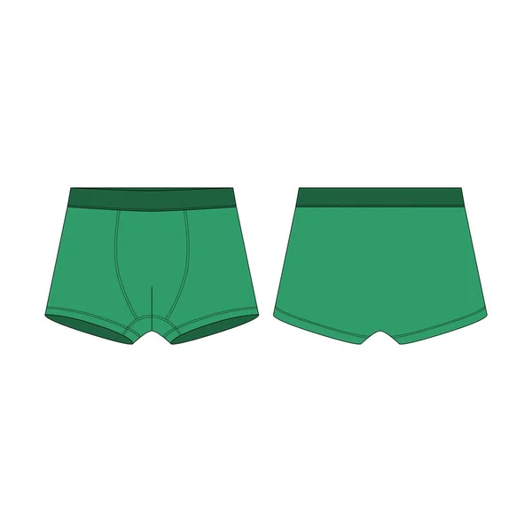 Boxer Shorts Green Color Technical Sketch Boxers Underpants Boys Isolated — Stock Vector