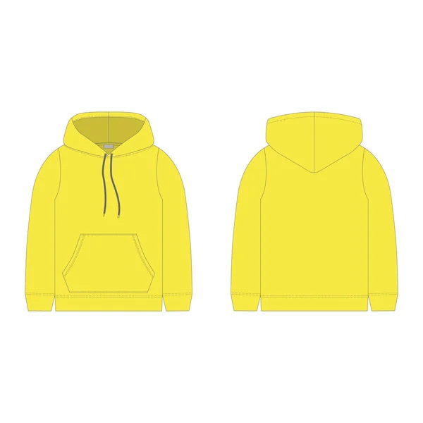 Children Hoodie Yellow Color Isolated White Background Technical Sketch Hoody — Stock Vector