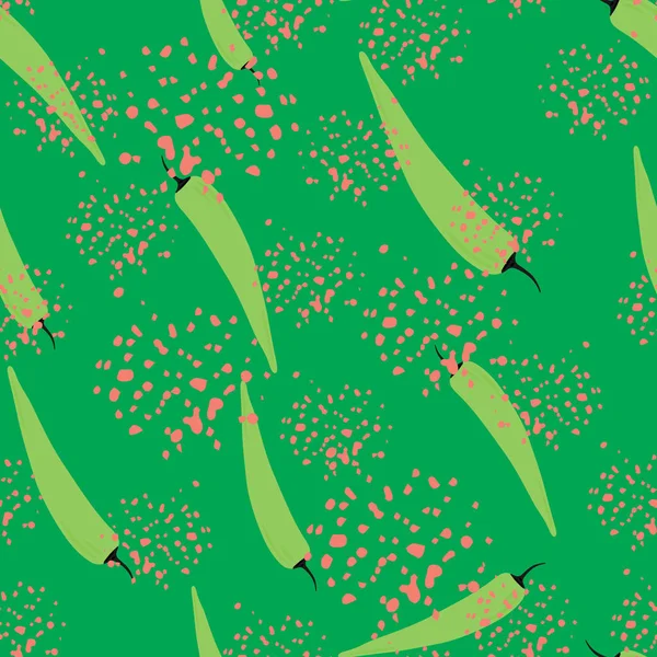 Noktalar üzerinde kırmızı bibersiz desen. Şili biberi duvar kağıdı. Yaratıcı vejetaryen sağlıklı gıda dokusu. Kumaş, tekstil baskısı, ambalaj kağıdı, mutfak tekstili tasarımları. Vektör illüstrasyonu