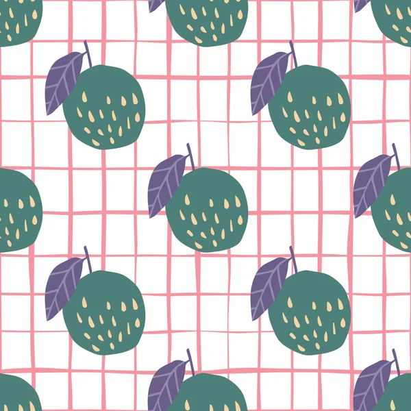 Green Apples Seamless Pattern Stripes Background Botanical Print Design Fabric — Stock Vector