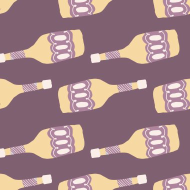 Dikensiz komik cam şişe deseni. Alkol barı şişeleri karalama tarzında. Kumaş, tekstil baskısı, ambalaj kağıdı için tasarım. Yaratıcı vektör illüstrasyonu