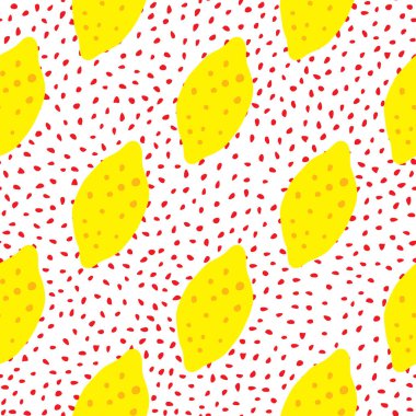 Noktalar üzerinde komik limonsuz desen. El yapımı narenciye meyveli duvar kağıdı. Kumaş, tekstil baskısı, ambalaj kağıdı, mutfak tekstili için modern tasarım. Vektör illüstrasyonu