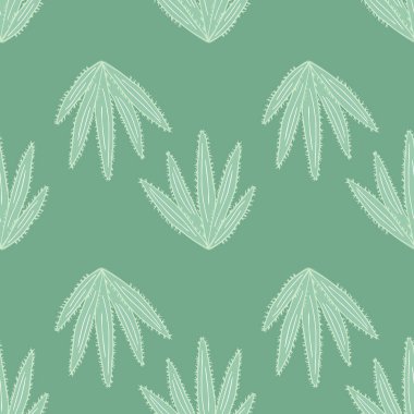 Geometrik botanik egzotik fon. Yeşil arka planda soyut kaktüssüz desen. Kaktüs duvar kağıdı. Kumaş, tekstil baskısı, ambalaj kağıdı için tasarım. Yaratıcı vektör illüstrasyonu