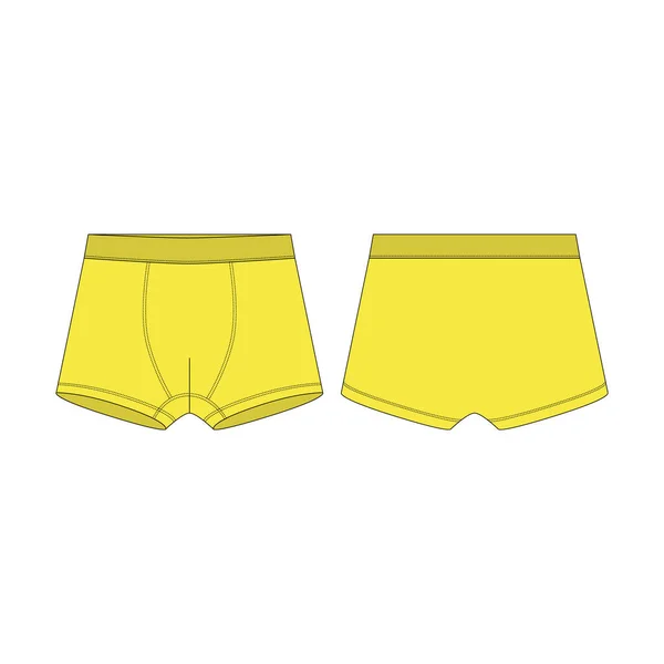 Boxer Shorts Yellow Color Technical Sketch Boxers Underpants Boys Isolated — Stock Vector