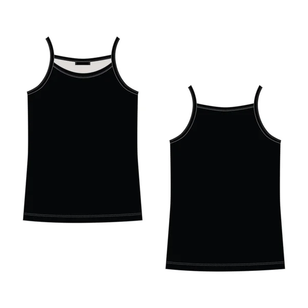 白の背景に隔離された女の子のための技術的なスケッチ黒のストラップレスタンクトップ 下着の女 前後の景色 ベクトルイラスト ファッションカタログのためのデザイン — ストックベクタ