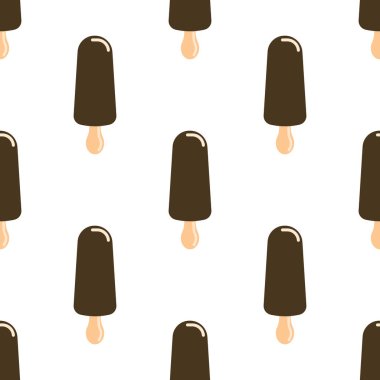 Çikolata kaplı dondurma, dikişsiz bir çubuk üzerinde. Beyaz arka plan duvar kağıdına izole edilmiş düz stil dondurulmuş buzlu dondurmalar. Vektör illüstrasyonu